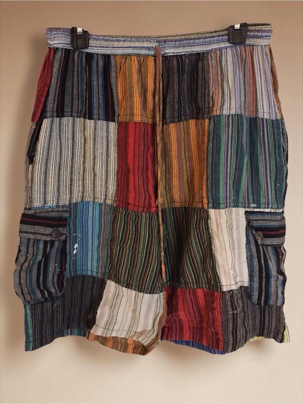 Vintage Y2K Jayli Patchwork Cargo Shorts Boho Hippie Festival Artist Paint